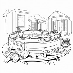 jacuzzispa being cut or demolished by junk removal company with a sawzall tool
