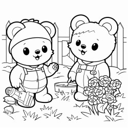 kawai theme teddys playing in garden