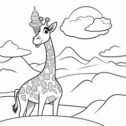 giraffe eating an ice cream cone in front of a mountain