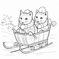 no shading no complex images and making it very easy to color in between the lines Two cats riding a sleigh together