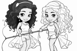 african american chibi women dressed in overalls holding a fishing pole in one hand and a fresh fish in the other have her look surprised and happy