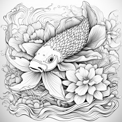 seamless pattern of koi fish and lotus flowers