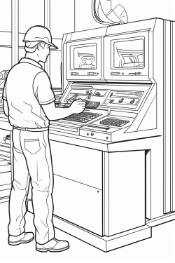a machinist standing at a cnc machine inputting a program