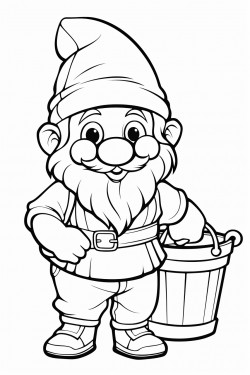 a cute dwarf carrying a wooden bucket