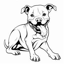 pitbull eating a bone