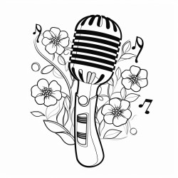 a stylish microphone surrounded by musical notes