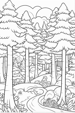 a cute tranquil forest coloring bookvector white background black and white black drawing