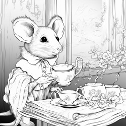 cottage core ghost drinking tea with a mouse