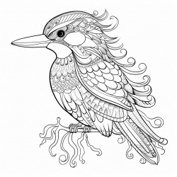 kingfisher with ornate patterns on its wings thick black outline detailed