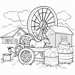 a fairground with bales of hay