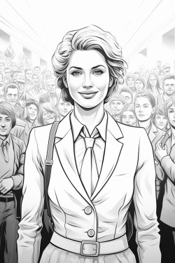 a woman in a suit on stage at a business conference in front of a bunch of people in the audience