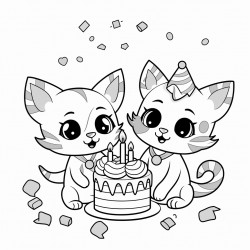three cats having a birthday party