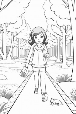 a girl walking in a park