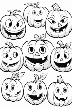 draw a variety of pumpkins with different facial expressionshappy silly spooky and surprised