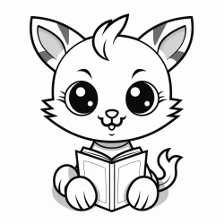 nonoline kitty cat reading a book bold lines