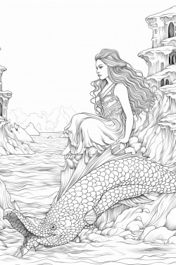 a mermaid sitting on a rock in the ocean