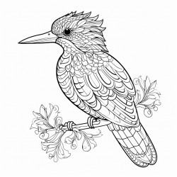kingfisher with ornate patterns on its wings thick black outline detailed
