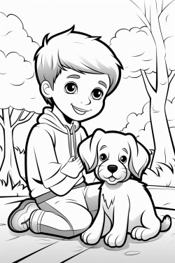 a boy playing with a dogat the park