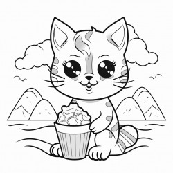cat eating ice cream at the beach