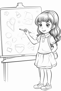 a girl drawing on a chalkboard with a crayon