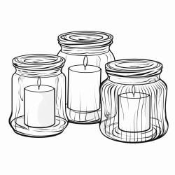 ute candles in jars clean lines sharp lines distinct edges clear boundaries continuous lines coloring page