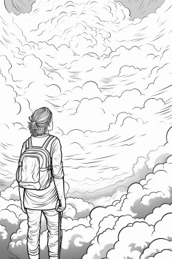 person on a hilltop breathing deeply with swirls of clean air and a fading puff of smoke in the background