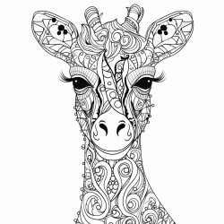giraffe mandala white background black line art