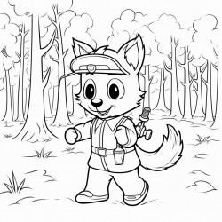 fox in the forest putting out fires with a fire hose