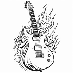 electric guitar with lightning and rose and sword