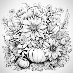 doodle pumpkin with flowers around