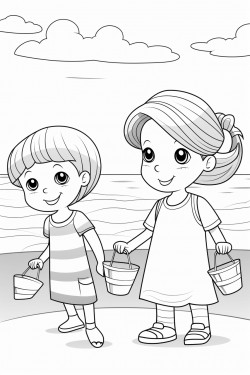 girl and boy playing at the beach