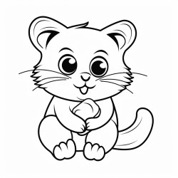 cat in shape of letter g who is playing with computer mouse like wool simple minimalist like coloring book