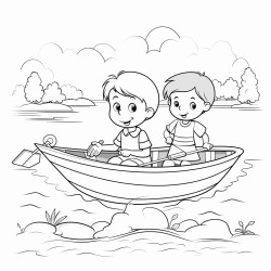 2 children on a boat
