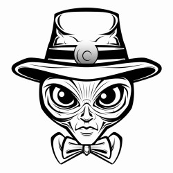 alien face wearing tie and hat in graffiti style