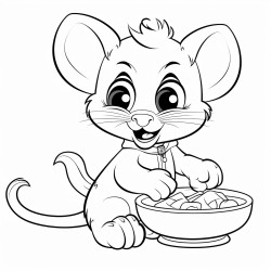 un chat qui voit une souris qui mange une soupe sur une table