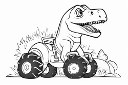 dinosaur riding a tractor