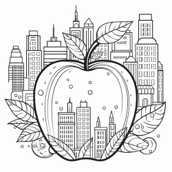 big apple with windows minimalistic style easy to color in