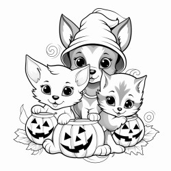 coloring page baby animals puppies  and kitten halloween cute