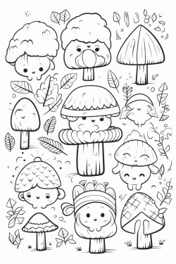 a cute forest whispe  coloring bookvector white background black and white black drawing