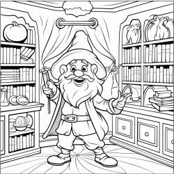 happy wizard in a magic room