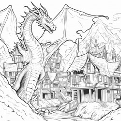 dragon setting a village on fire