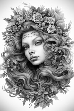 goddess of nature surrounded by plants