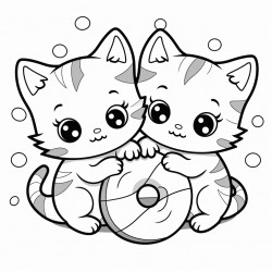 two little kittens cuddling eachother eating donuts