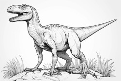 coloring page full body velociraptor high detailed thick line white background