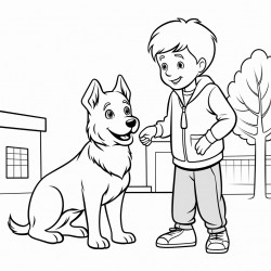boy meeting stray dog