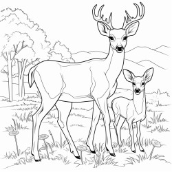 a family of deer grazing in a meadow