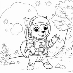 a squirrel in a spacesuit exploring a tree
