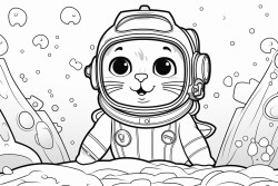 space cat exploring underwater ruins