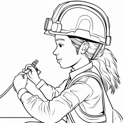 young girl with braids wearing a hardhat welding on a pipe