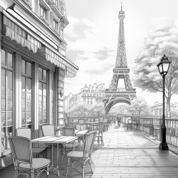 parisian cafe with eifel tower in background